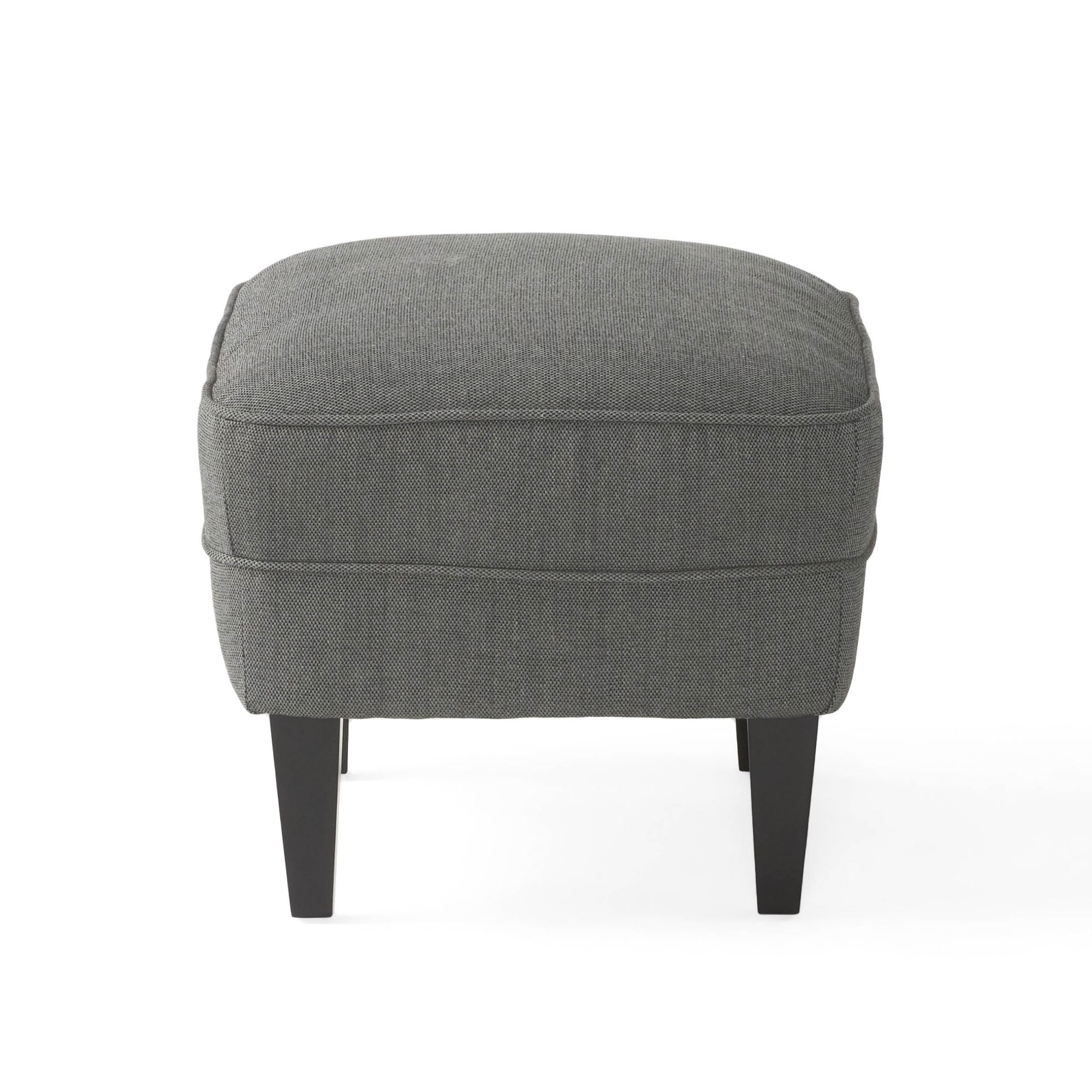 Modern grey fabric club chair and Ottoman set, stylish cushioned armchair, paired with Ottoman style