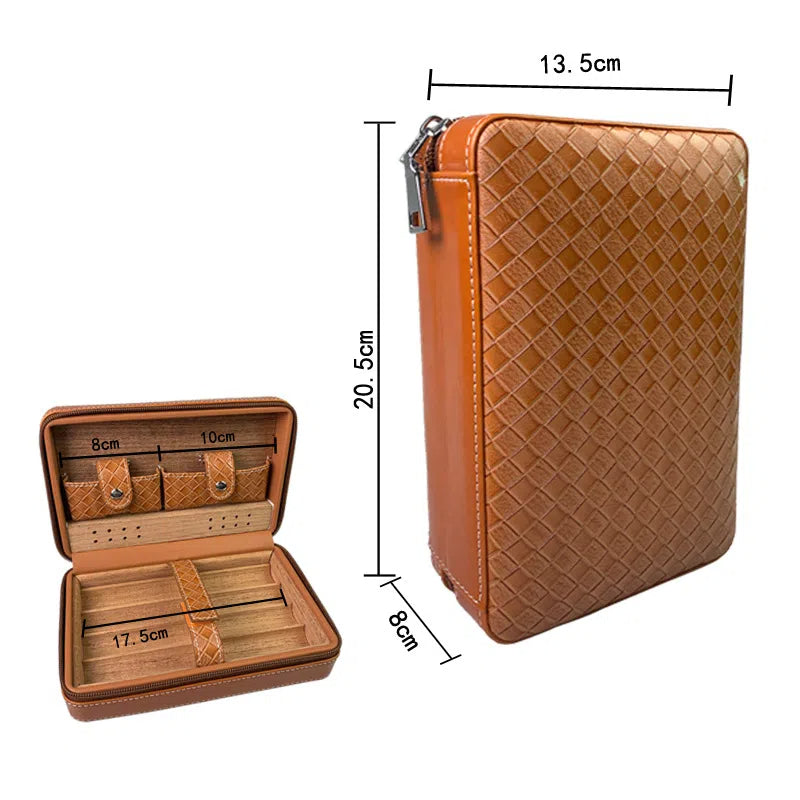 Carved version cigar box portable cedar wood cigar moisturizing box cowhide cigar box storage box Gaoxiba