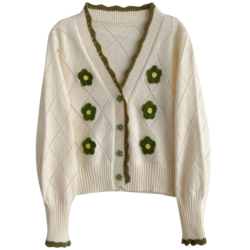 Sweet flower knitted cardigan for women