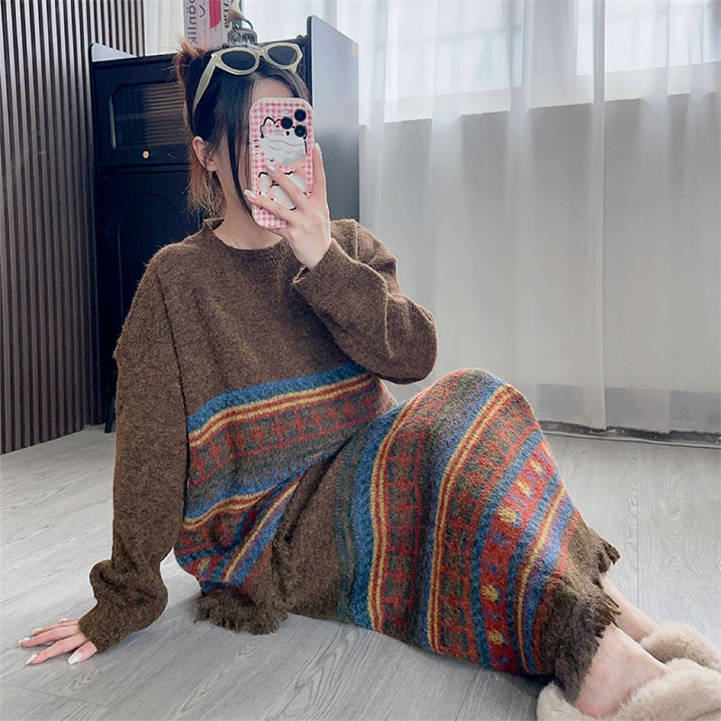 Ethnic style retro tassel knit