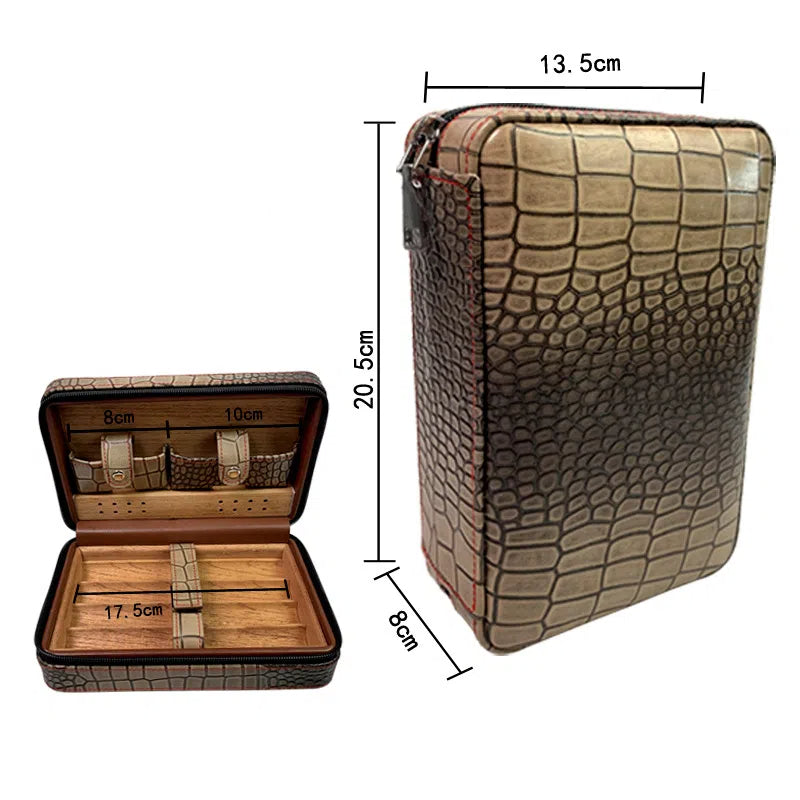 Carved version cigar box portable cedar wood cigar moisturizing box cowhide cigar box storage box Gaoxiba