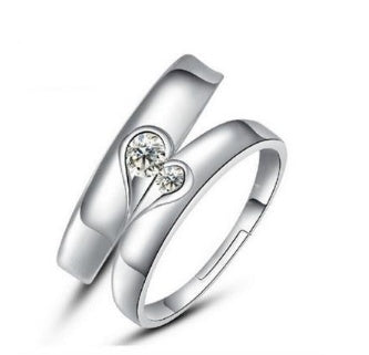 Silver heart diamond ring couple