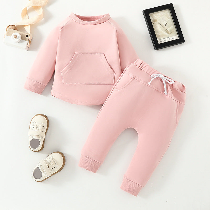 Solid Color Long-sleeved Sweater Trousers Two-piece Children's Clothing