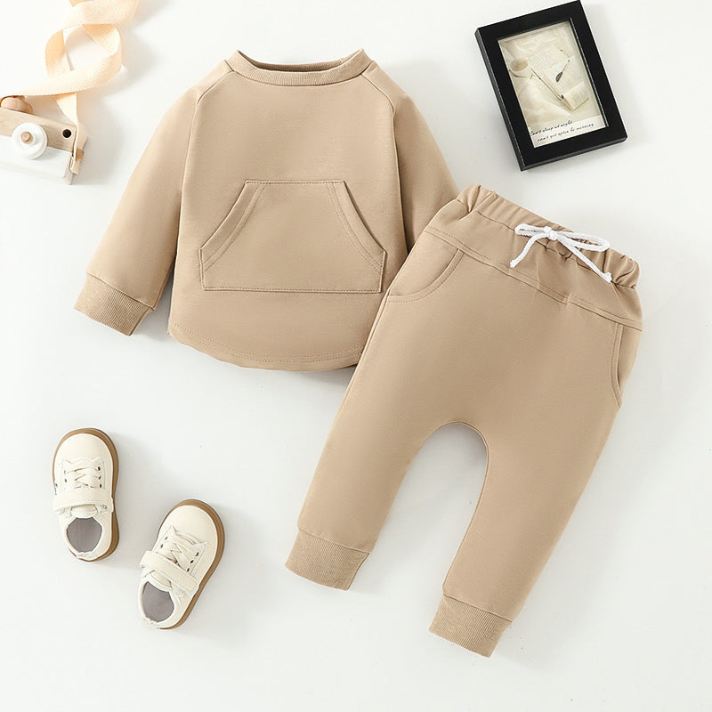 Solid Color Long-sleeved Sweater Trousers Two-piece Children's Clothing