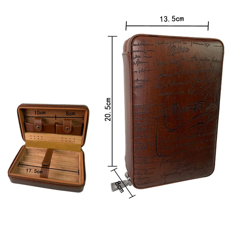 Carved version cigar box portable cedar wood cigar moisturizing box cowhide cigar box storage box Gaoxiba