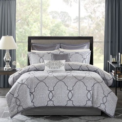 12 Piece Comforter Set With Cotton Bed Sheets Silver King