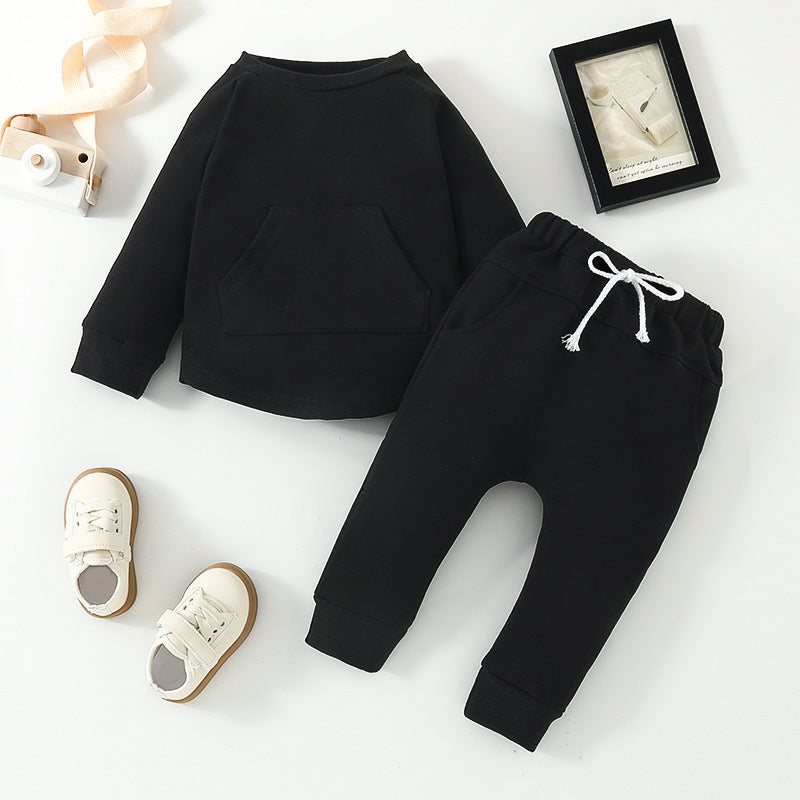 Solid Color Long-sleeved Sweater Trousers Two-piece Children's Clothing