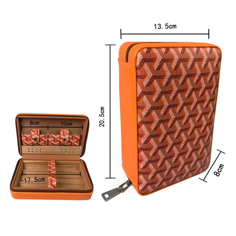 Carved version cigar box portable cedar wood cigar moisturizing box cowhide cigar box storage box Gaoxiba