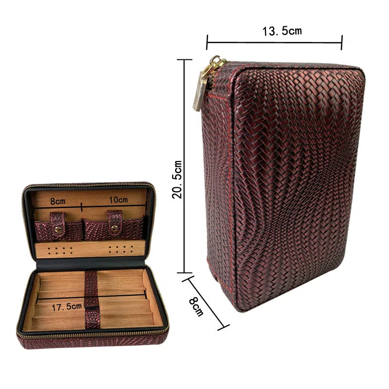 Carved version cigar box portable cedar wood cigar moisturizing box cowhide cigar box storage box Gaoxiba