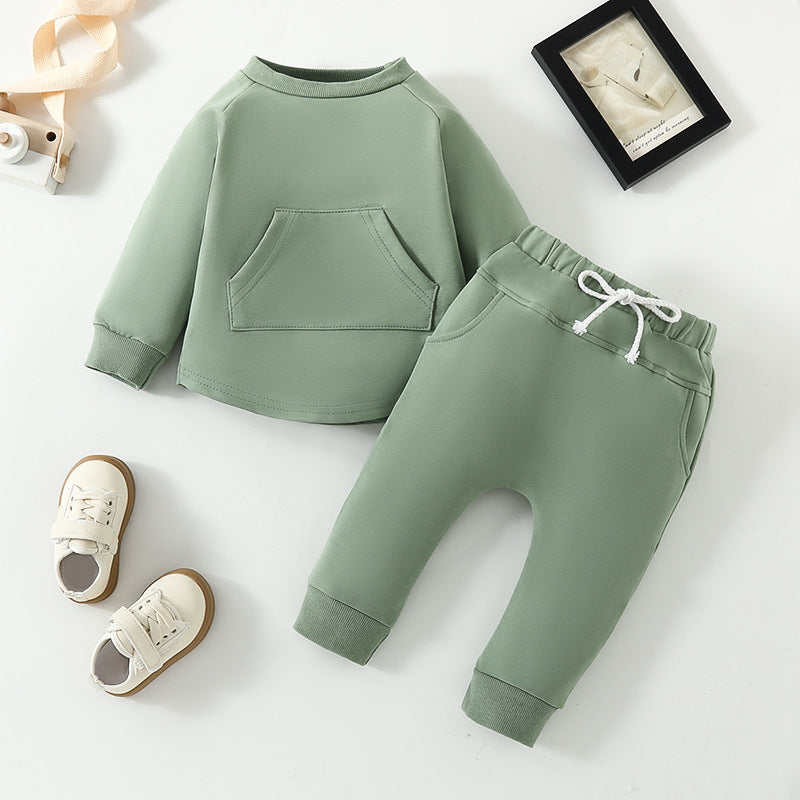 Solid Color Long-sleeved Sweater Trousers Two-piece Children's Clothing