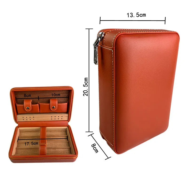 Carved version cigar box portable cedar wood cigar moisturizing box cowhide cigar box storage box Gaoxiba