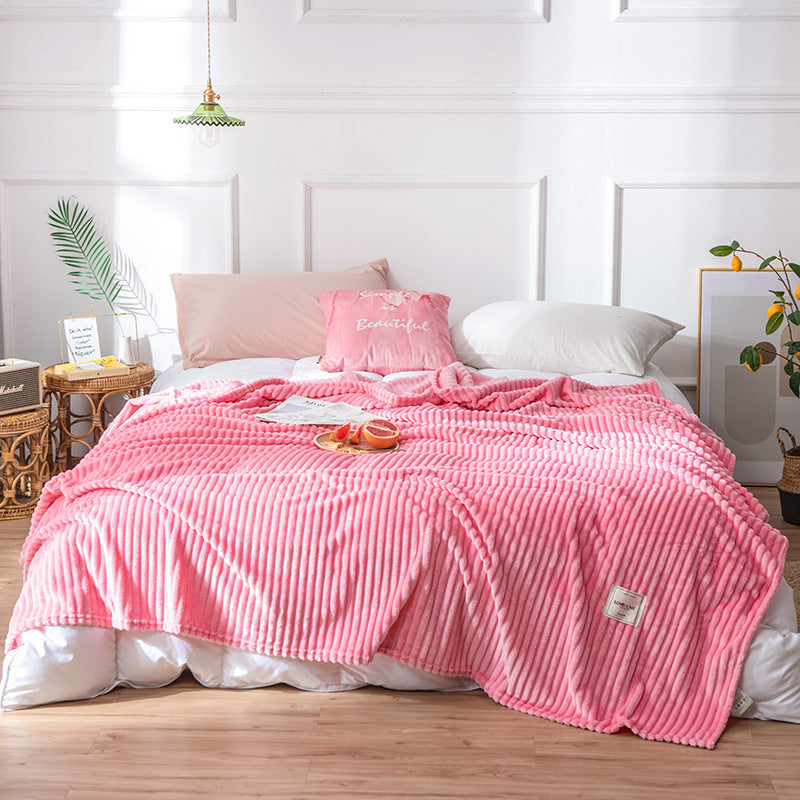 Striped Coral Fleece Flannel Air Conditioning Nap Blanket