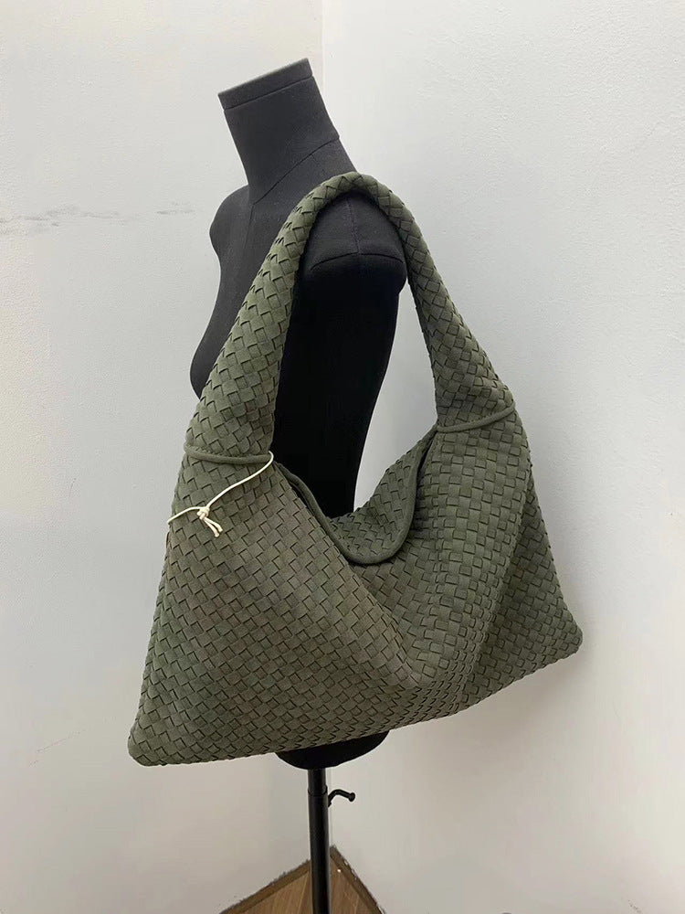 Suede woven tote bag simple and fashionable handbag underarm single shoulder bag large capacity suction buckle