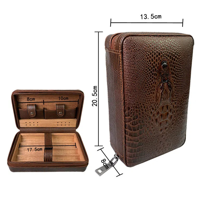 Carved version cigar box portable cedar wood cigar moisturizing box cowhide cigar box storage box Gaoxiba