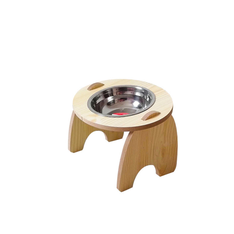 Inclined Cervical Spine Protection Stainless Steel Wooden Frame Pet Bowl