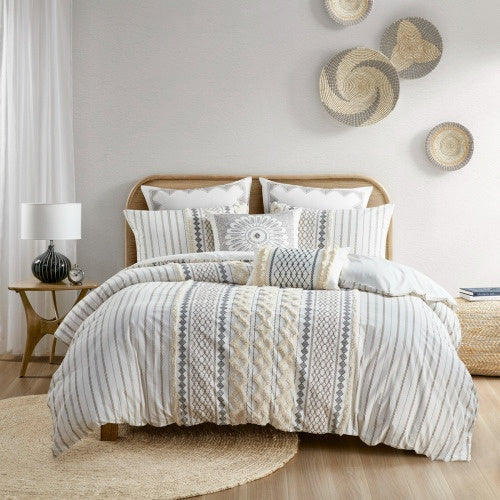 King Cal King Cotton Printed Duvet Cover Set With Chenille