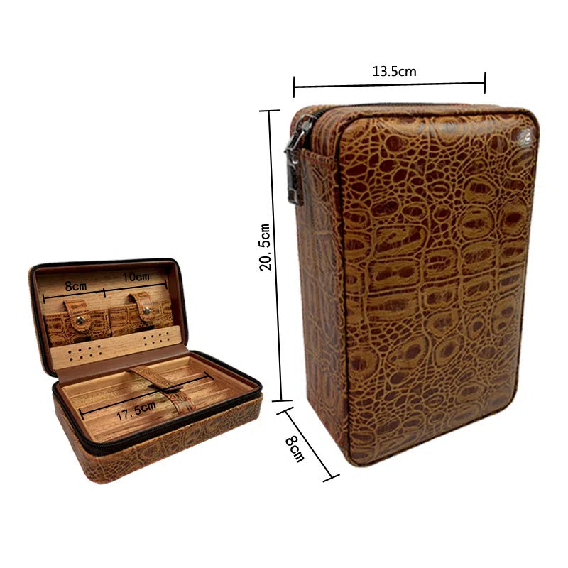 Carved version cigar box portable cedar wood cigar moisturizing box cowhide cigar box storage box Gaoxiba