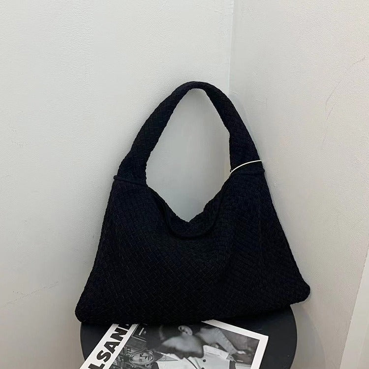 Suede woven tote bag simple and fashionable handbag underarm single shoulder bag large capacity suction buckle