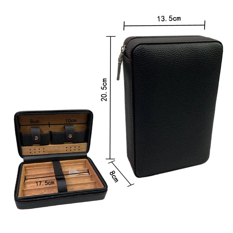 Carved version cigar box portable cedar wood cigar moisturizing box cowhide cigar box storage box Gaoxiba