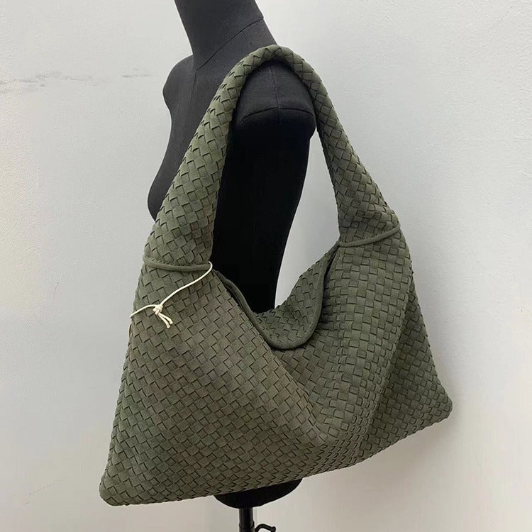 Suede woven tote bag simple and fashionable handbag underarm single shoulder bag large capacity suction buckle