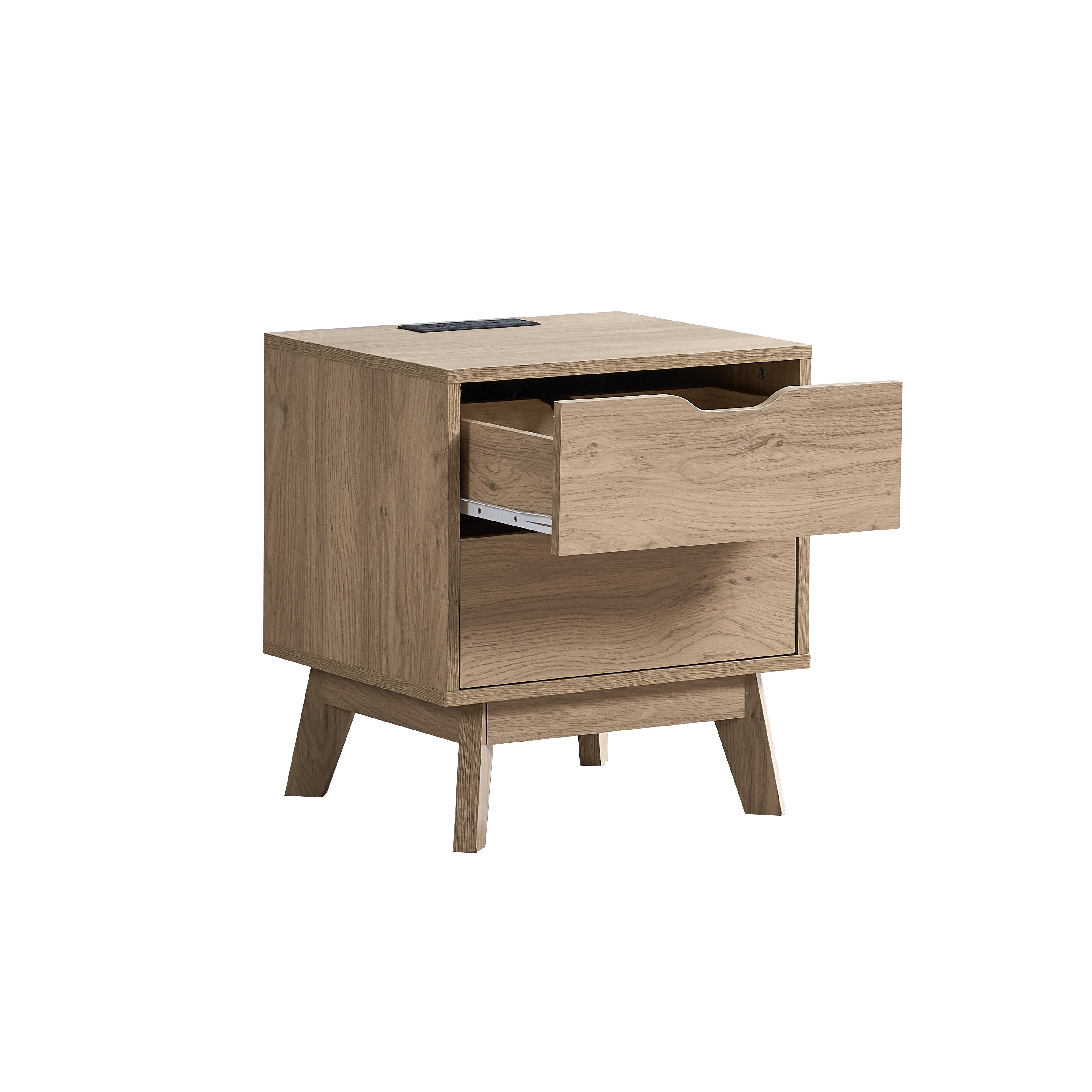 NORDICA bedside table with USB and Type-C charging station, drawer slide pre installed with natural oak wood