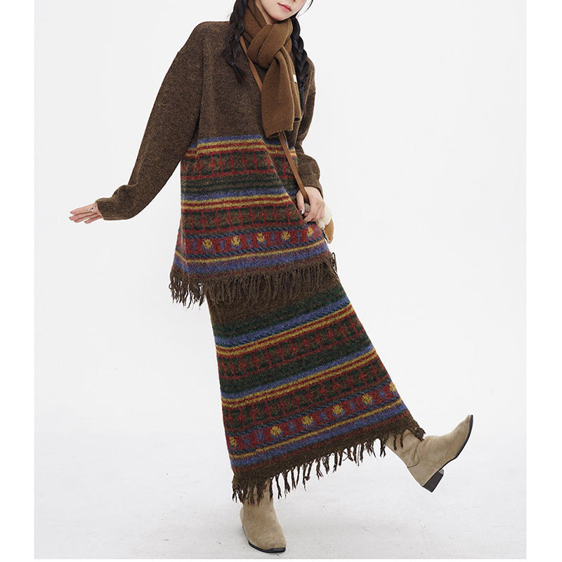 Ethnic style retro tassel knit