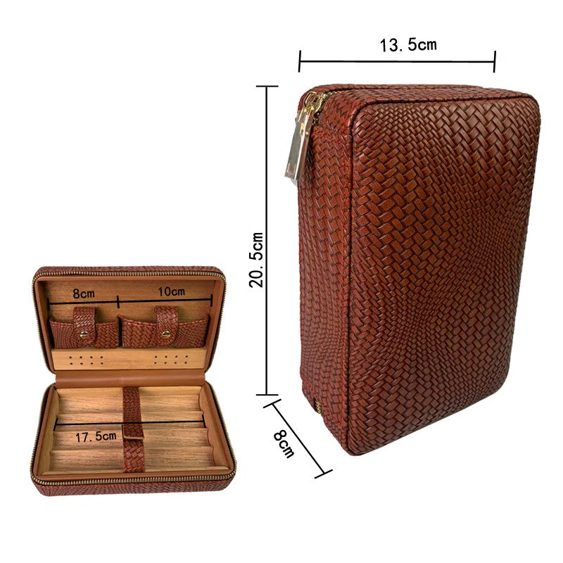 Carved version cigar box portable cedar wood cigar moisturizing box cowhide cigar box storage box Gaoxiba