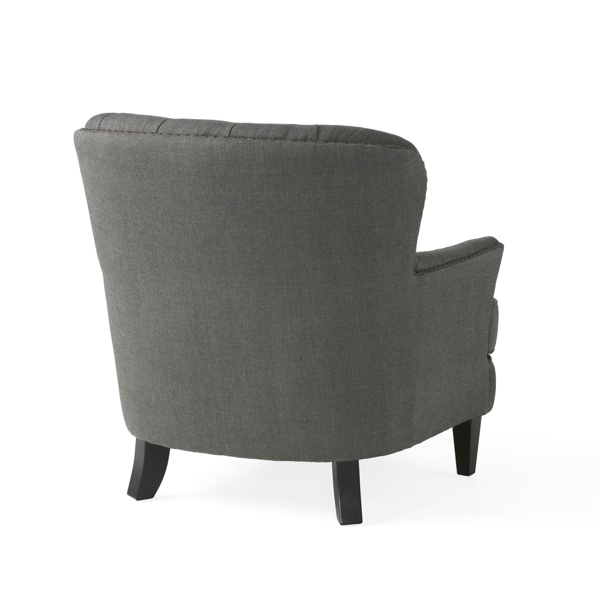 Modern grey fabric club chair and Ottoman set, stylish cushioned armchair, paired with Ottoman style