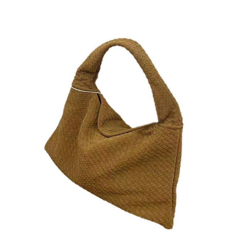 Suede woven tote bag simple and fashionable handbag underarm single shoulder bag large capacity suction buckle