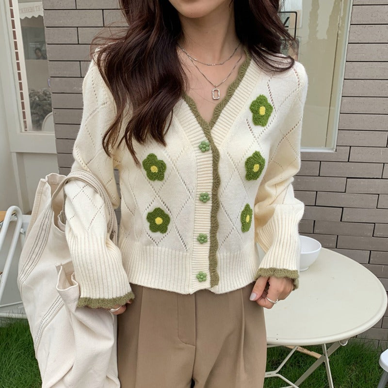 Sweet flower knitted cardigan for women