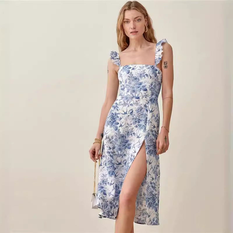 Retro Loose Comfortable Strap Printed Dress