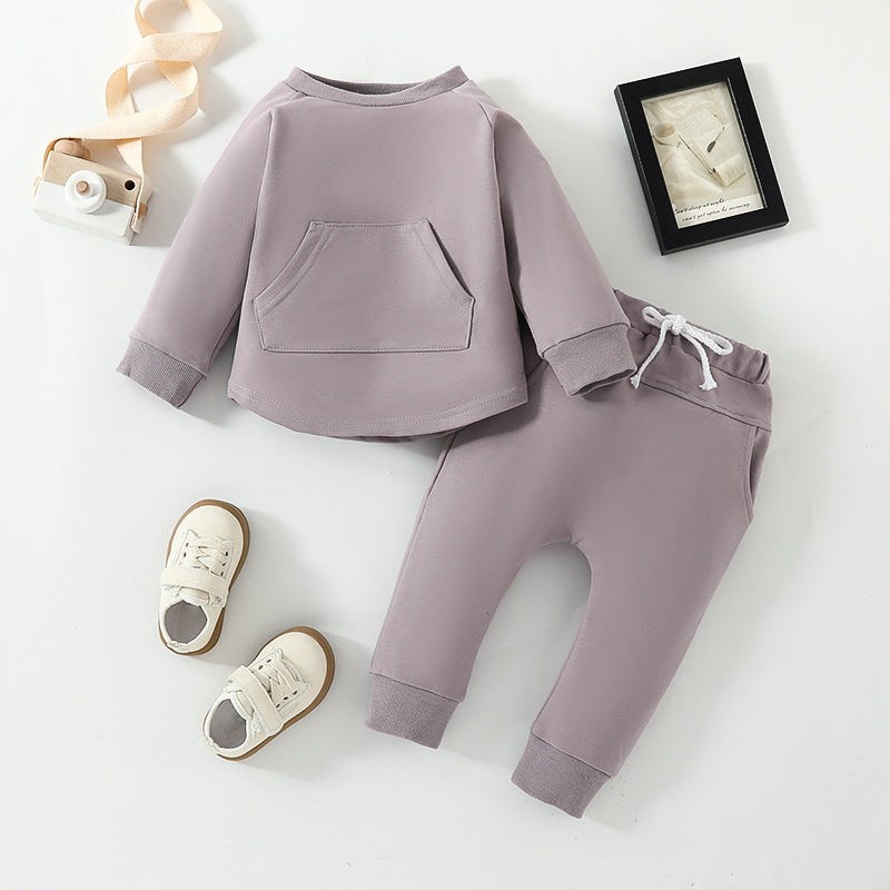 Solid Color Long-sleeved Sweater Trousers Two-piece Children's Clothing